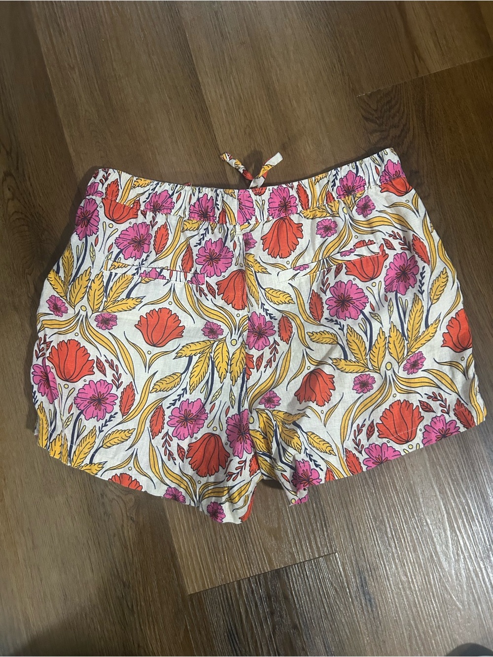 Rachel Zoe Floral High-Waist Elastic Shorts in White, Pink & Orange